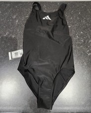 Image of Adidas Girls Solid 3 Three Bars Stripe Small Logo Swimsuit Swimming Costume