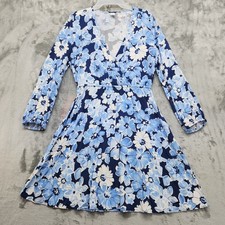 Old Navy Dress Womens S Blue Long Sleeve Floral Fit Flare Short Cottagecore Boho