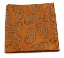Mens Orange Brown Paisley Silk Pocket Square