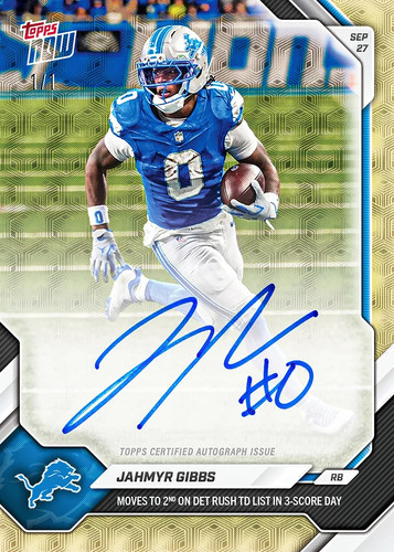 2026 Topps Now Jahmyr Gibbs 1/1 GOLD VINYL AUTO CHANCE 3 TD Game Presale