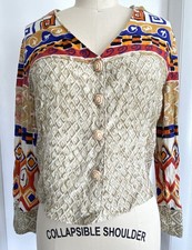 Carole Little Petites Blazer Women s Small Abstract Print Cropped Vintage Rayon