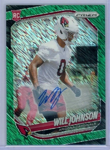 2025 Panini Prizm Will Johnson Rookie Auto RC Green Shimmer #/5 Cardinals