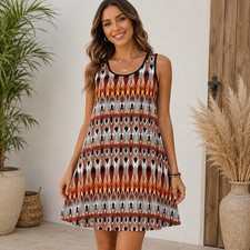 New Directions Dress M Swing A-Line Boho Ikat Tribal Print Casual Stretch Womens