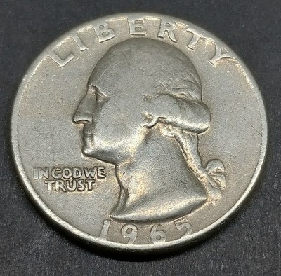 1965 No Mint Mark Washington Quarter,LIBERTY on RIM, A filled