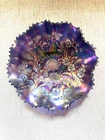 Vtg NORTHWOOD Iridescent ELECTRIC BLUE CARNIVAL GLASS 9" GOOD LUCK RUFFLED BOWL