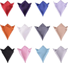 12 Pack Pocket Squares for Men, Solid Color Satin Handkerchiefs for Wedding, Bus