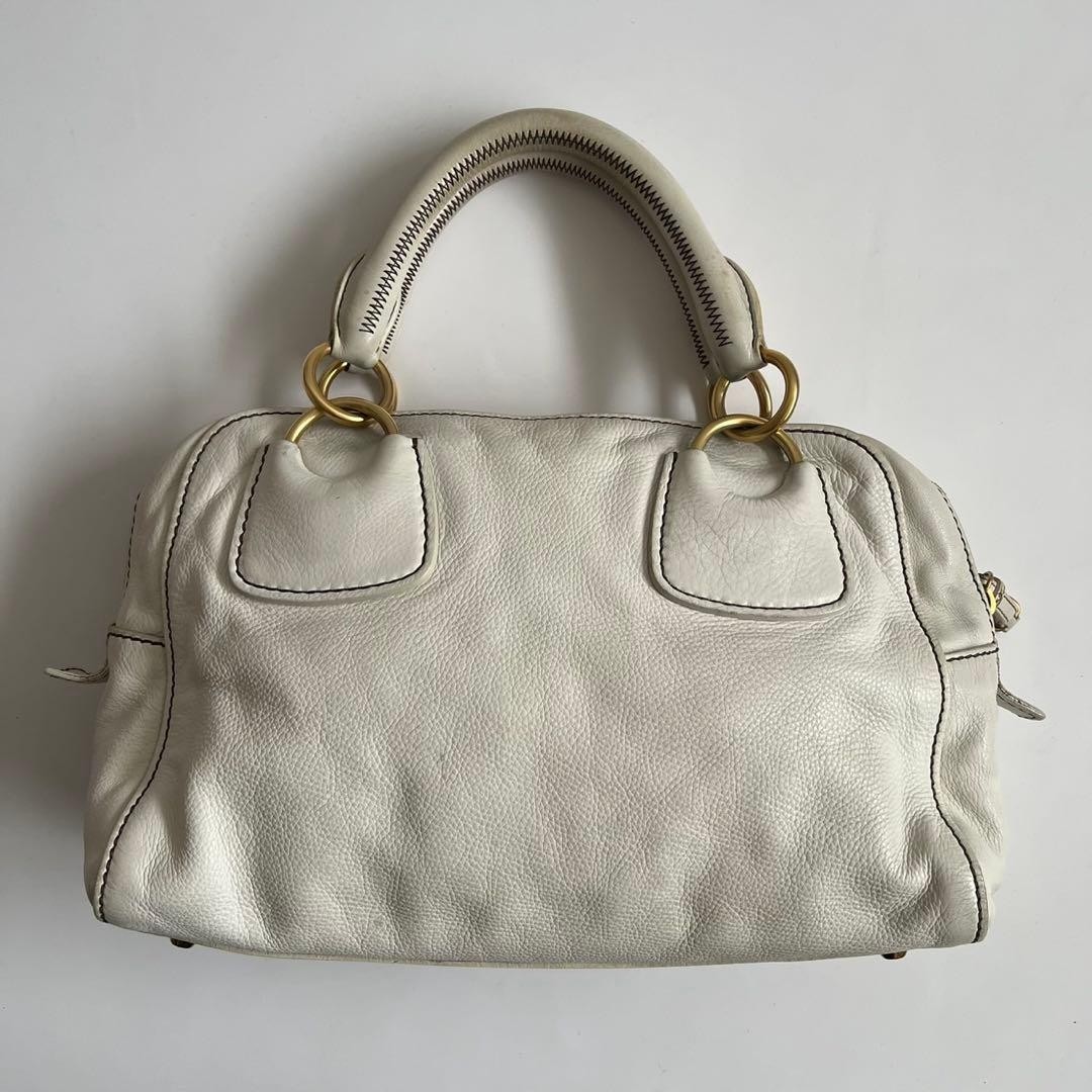 MIU MIU Leather Mini Boston Bag White Gold Hardware Women's Handbag Vintage