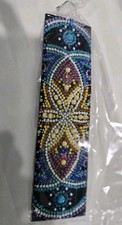 Handcrafted Diamond Art Design Tassel Bookmark Black Faux Leather Floral4