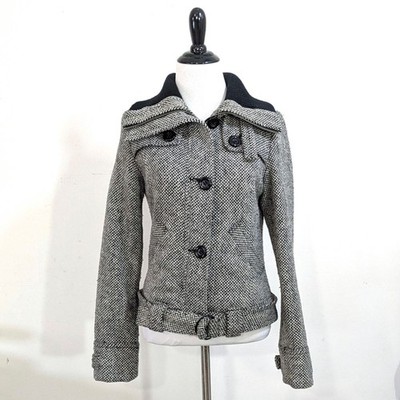 TRF Wool Collection Belted Coat - Size Small Womens - Black & Cream - Zara