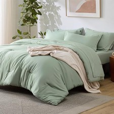 Queen Comforter Set Sage Green, 8 Pieces Prewashed Queen Size Bed in a Bag