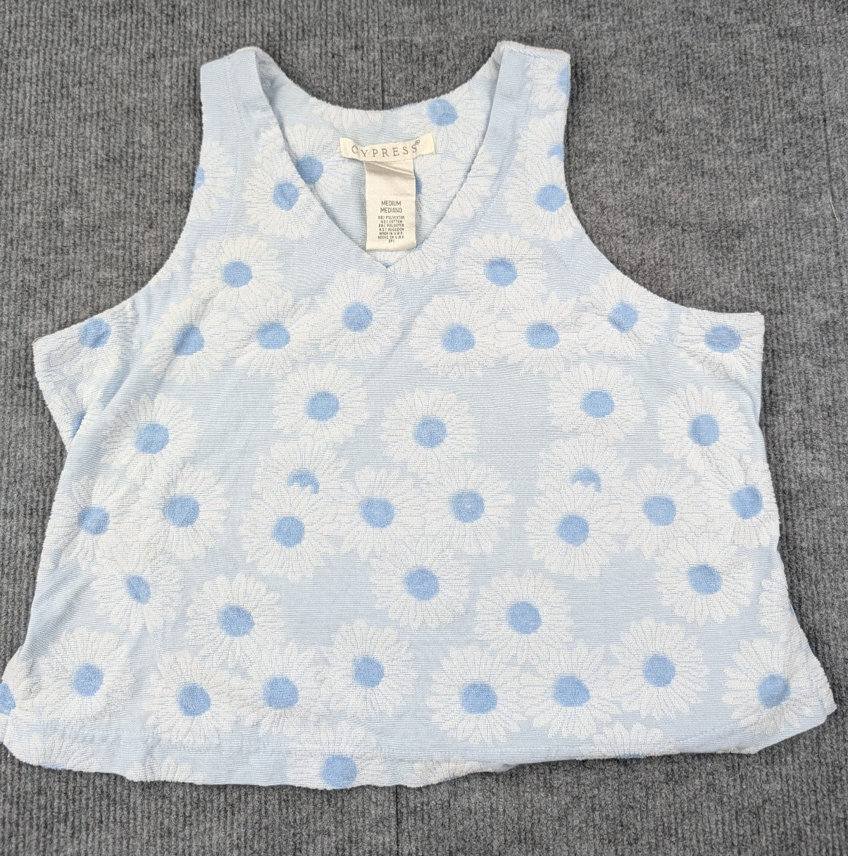 Vintage Cypress Tank Womens Medium Blue FLoral Knit Coastal Terry Retro Y2K