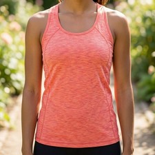 Athleta Womens Coral Orange Space Dye Racerback Running Tank Top Back Zip Pocket