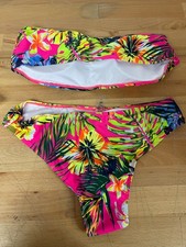 Women s Bikini Set Tropical Floral Print Bandeau Top Cheeky Bottoms Size L