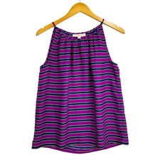 Loft Top Womens Size Small Pink Blue Striped Sleeveless Casual Blouse Tank 