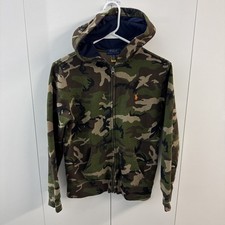 Polo Ralph Lauren Boys Green Camo Fleece Lined Full Zip Hoodie Size L 14-16 