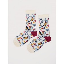 Seasalt Women's Bamboo Arty Socks - Sweet Pea Bird Chalk - UK 4-7 - BNWT