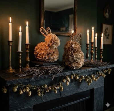 Natural Wood Rosette Bunny Rabbits Easter Festive 9.5 Inches Nose to Tail