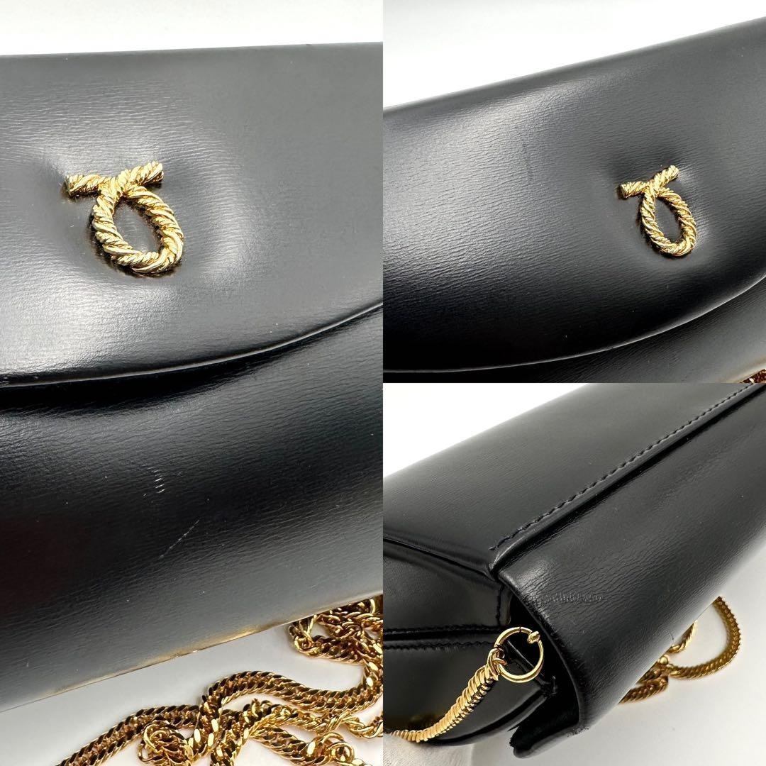 LAUNER LONDON Traviata Black Leather Chain Shoulder Bag Gold HW