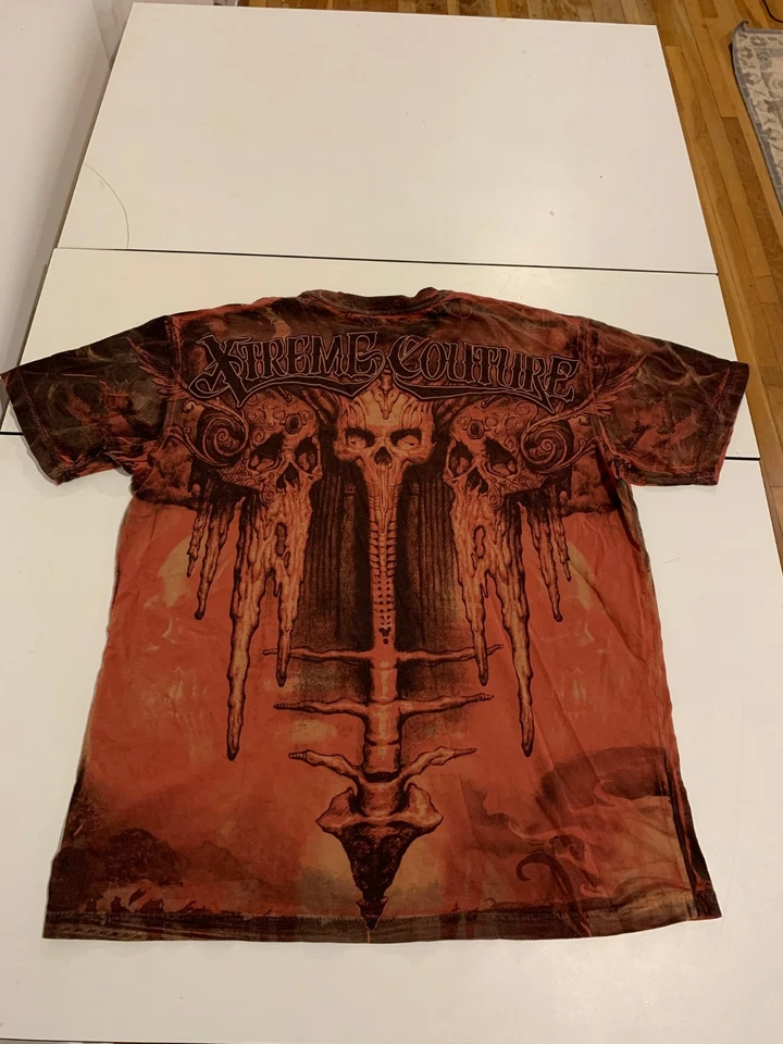 Camisa Xtreme Couture 2XL Roja Negra Grunge Calavera Motociclista Aflicción MMA Pinkman Y2K Foto 2 de 4