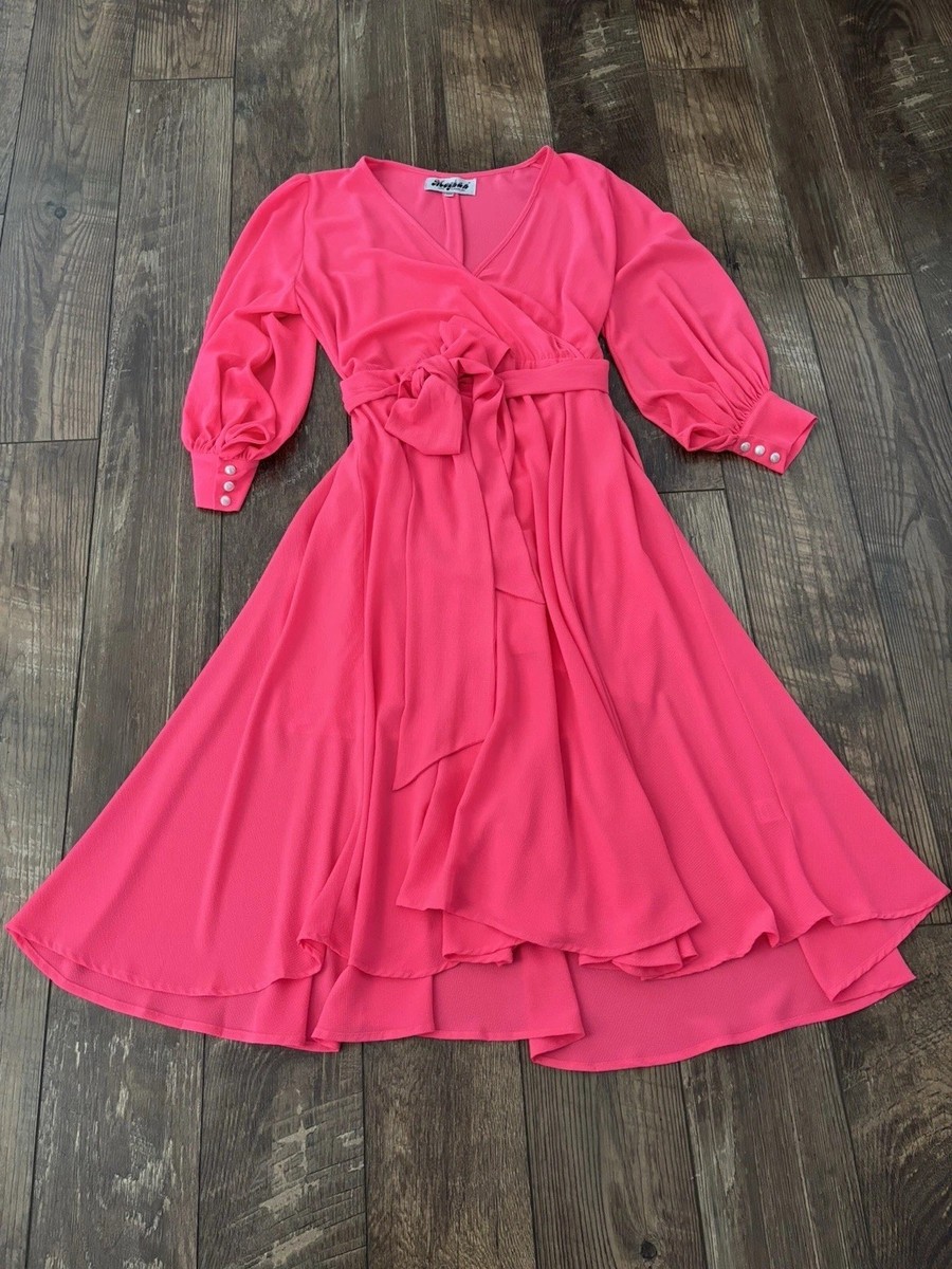 Meghan Los Angeles Women's Pink Belted V Neck Wrap Midi Dress Size 2XL,  Prom | eBay