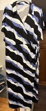 Nine West Women’s XXL Adaptive Dolman Wrap Dress Wavy Blue Black White Print 