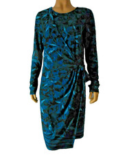 HALSTON Dress size XSmall green blue faux wrap Jersey knit long sleeve NWT