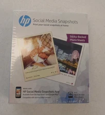 (25) Pack HP Social Media Snapshots Sticky Back Photo Paper 4" x 5" NEW & SEALED
