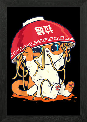 Cat Ramen Japanese Cute Graphic Tee Framed Wall Art Poster Canvas Print Picture