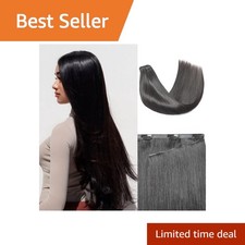Luvme Human Hair Clip In Extensions, 14 Inch 150g 9pcs 1B Natural Black