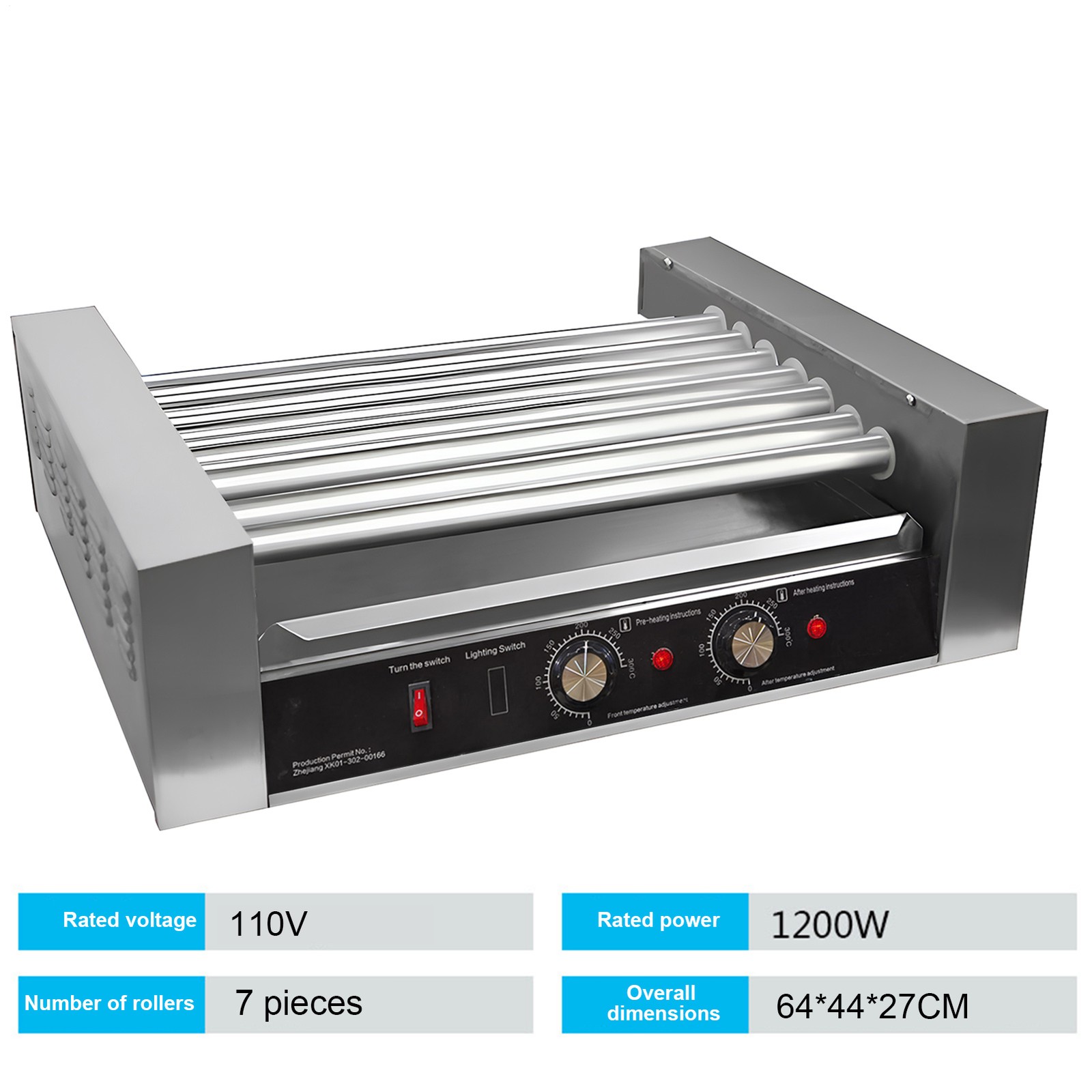 New 1200W commercial 7-Tubes Hotdog Roller Grill Electric Se