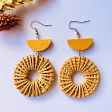 Rattan Hoop Earrings Handmade Wicker Statemen...