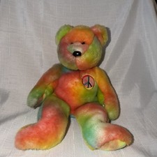 Ty Beanie Buddy Peace Bear Large 14" 1999 Retired Plush Toy Tie Dye