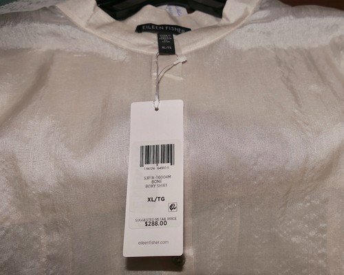 NWT Eileen Fisher L 100% Silk Boxy Shirt in Bone Mandarin Collar Long Slv $288 - Picture 5 of 13