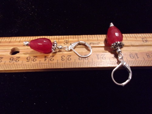 925 Large Faceted Red Ruby Teardrops Leverback Earrings - Picture 6 of 6