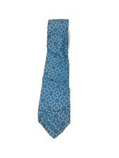 Vintage Lilly Dache Men's Silk Wide Neck Tie Blue Silver Interlocking Geometry