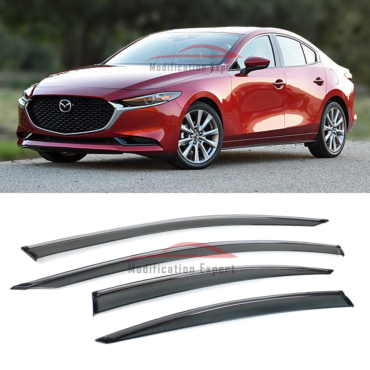 For 2019-2025 Mazda 3 Alexa Chrome Trim Smoked Tinted Window Visor