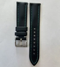 20mm BLACK Real Sailcloth Apple Watch Strap With Adaptors GREEN Stitch