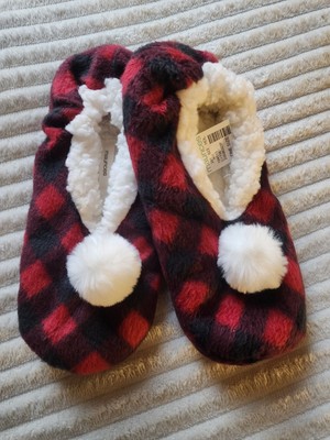 Womens Christmas Slippers Red Plack Plaid One Size Maurices New With Tags