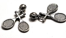 2 Pcs. Tennis Racquets and Ball Moves Pendants Cast Fine Pewter