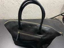 MARK & GRAHAM SOLID BLACK 100% GENUINE LEATHER LOGO DESIGNER WOMENS BAG