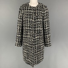 Dolce & Gabbana Size 2 Grey Black White Wool Blend Tweed Collarless Coat