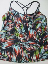 Mossimo Womens Size L Tankini Navy Multi Wireless Racerback Palm Print Beachwear