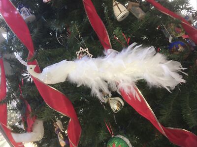 18'' Long Real Feather Tail Bird Peace Dove White Clip on Christmas Ornament