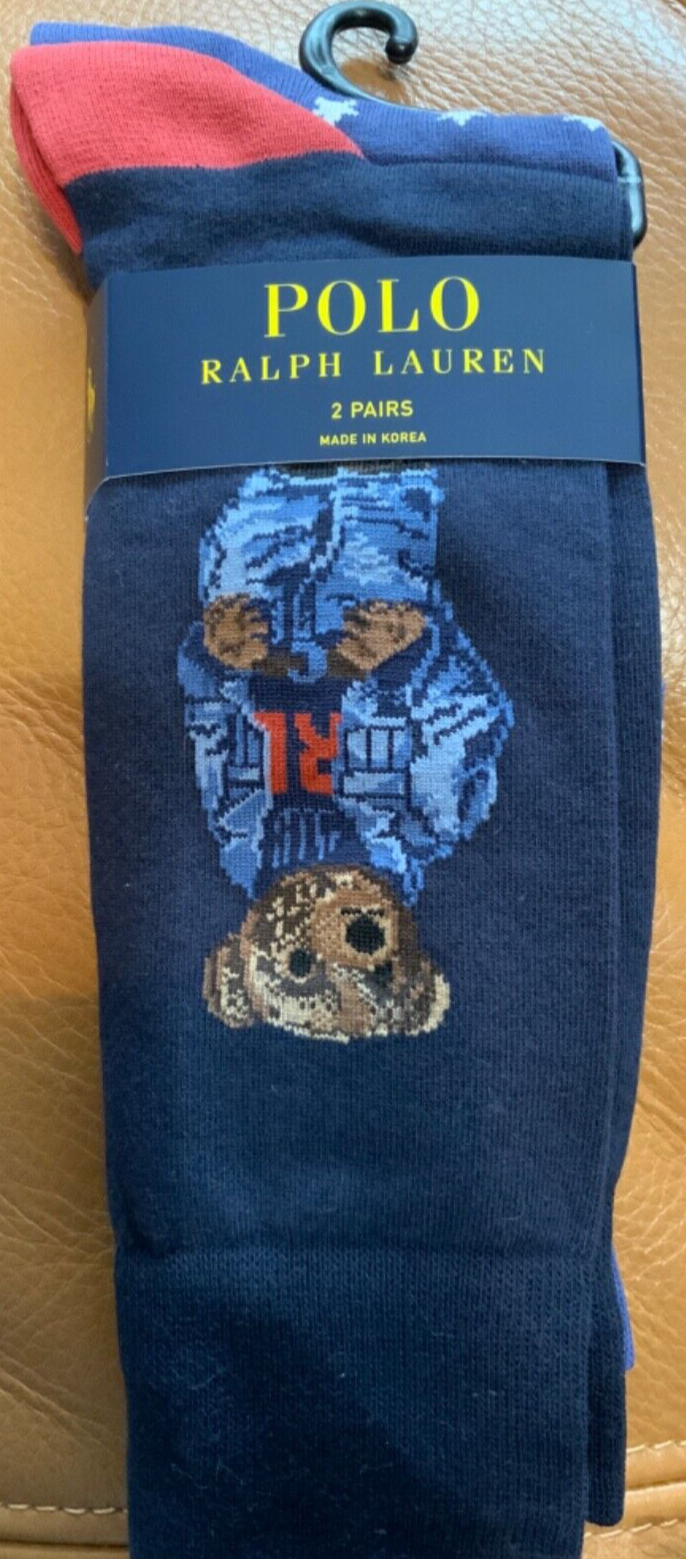 PONY Polo RALPH LAUREN Iconic Polo bear 2 paia calze pantaloni taglia 10 13 scarpa6 12 nuovo con etichette