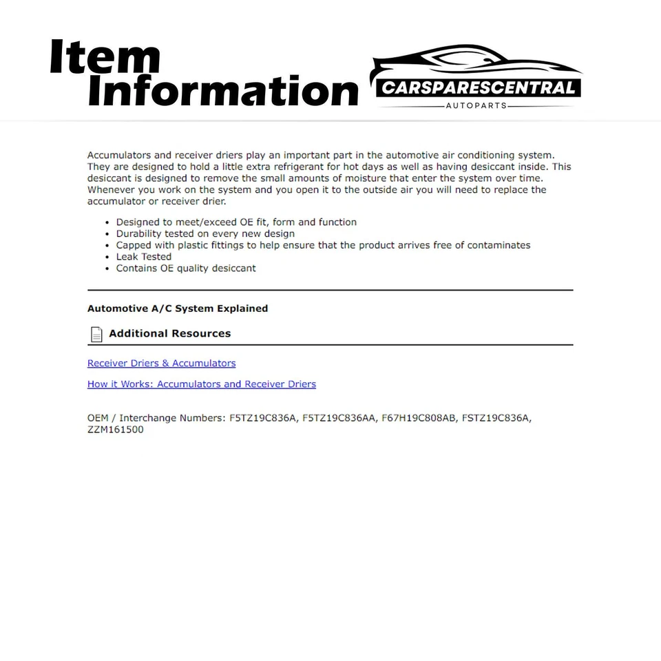 Acumulador de aire acondicionado para Ford Explorer 1996 1997 5,0 L 1995 1996 1997 Ford Ranger 4,0 L Foto 3 de 3