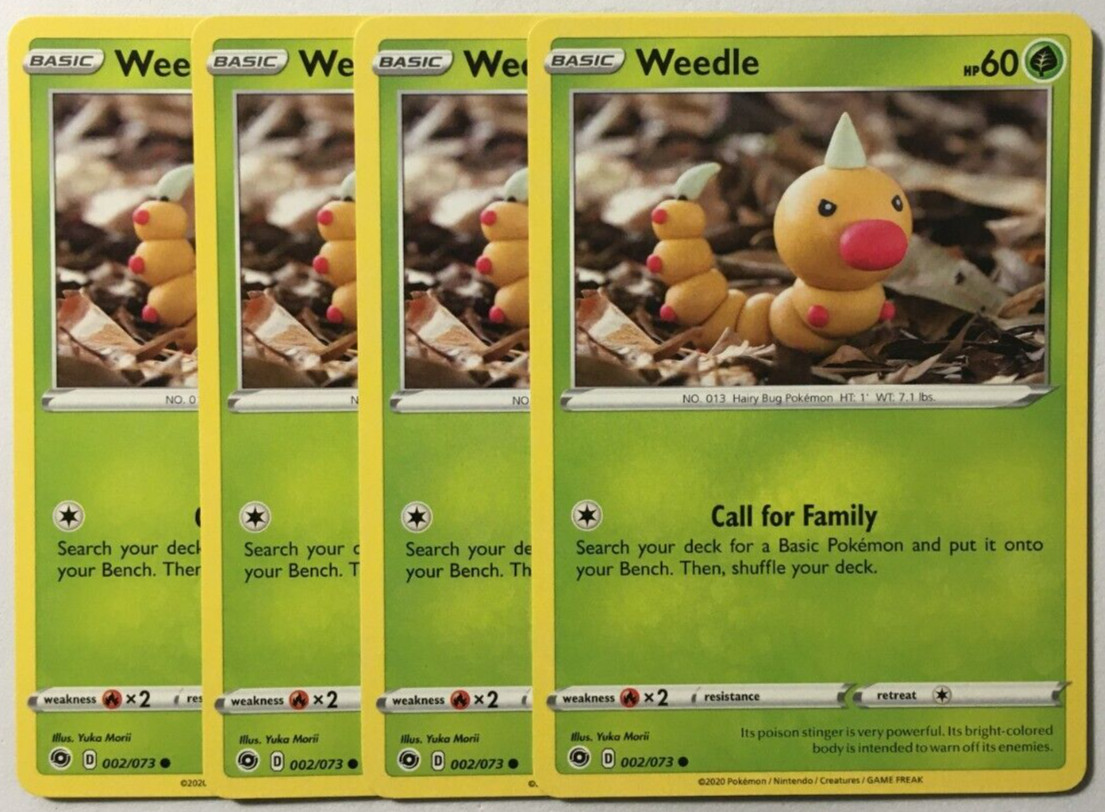 POKEMON 4X WEEDLE 002/073 CHAMPION'S PATH COMMON NEAR MINT-PLAYSET