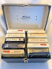 8 Track Storage Case Holds 10 Tapes Faux Black Leather Vintage with 10 Tapes