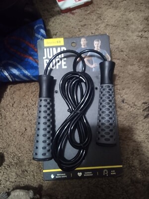 Beyond FIT Jump Rope Textured Hand Grips 9 Ft  Gray Gym Fitness