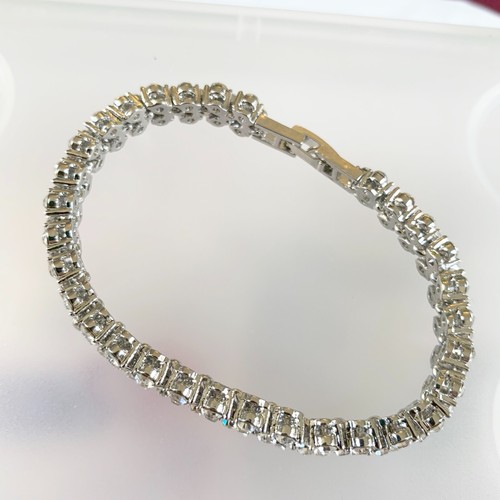 White Gold Finish Tennis Bracelets, Dozens of Sim Diamonds / Gems CRUISE BOXED - Picture 14 of 14