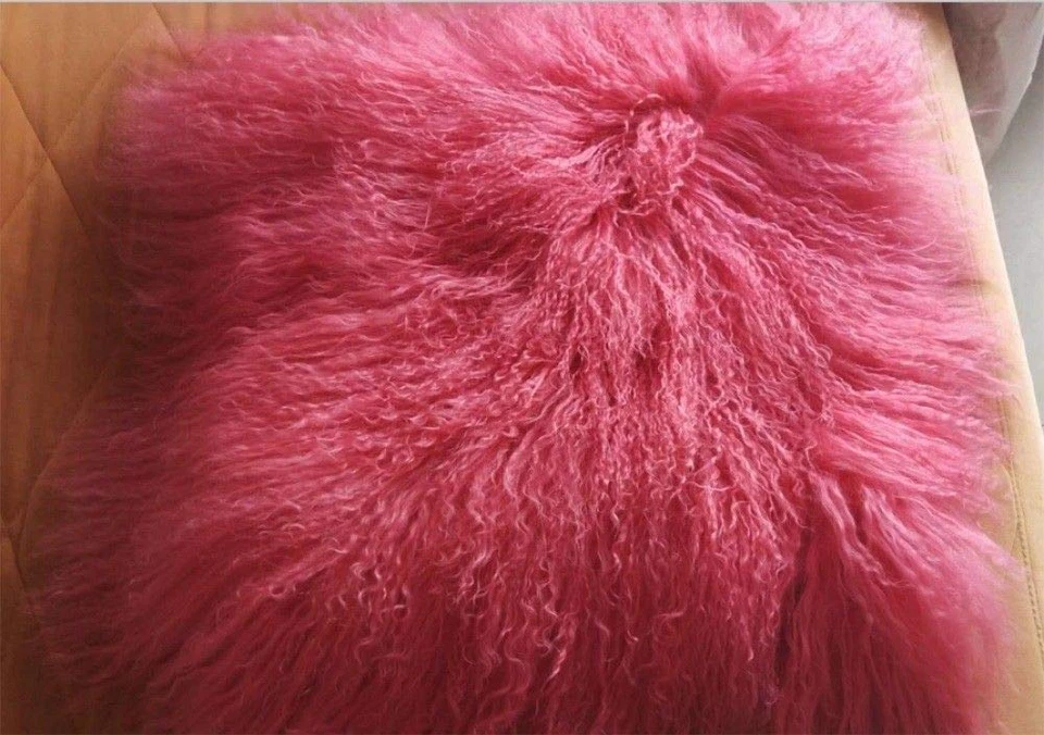 REAL MONGOLIAN TIBETAN SHEEPSKIN CUSHION COVER LONG CURLY FUR PILLOWCASE 16x16in - Image 4 of 4